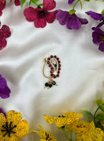 Moissanite Floral Nose Ring (Nath) with Red & Green Stones | Traditional Indian Bridal Nose Pin | Elegant Ethnic Jewelry