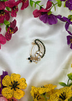 Moissanite Floral Nose Ring (Nath) with Red & Green Stones | Traditional Indian Bridal Nose Pin | Elegant Ethnic Jewelry