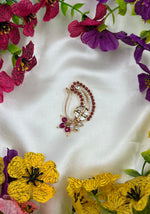 Moissanite Floral Nose Ring (Nath) with Red & Green Stones | Traditional Indian Bridal Nose Pin | Elegant Ethnic Jewelry