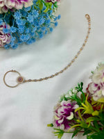 Moissanite Bridal Nose Ring with Chain (Nath) | Floral Polki Style Nose Pin with Pearl Chain | Traditional Indian Wedding & Festive Jewelry for Women