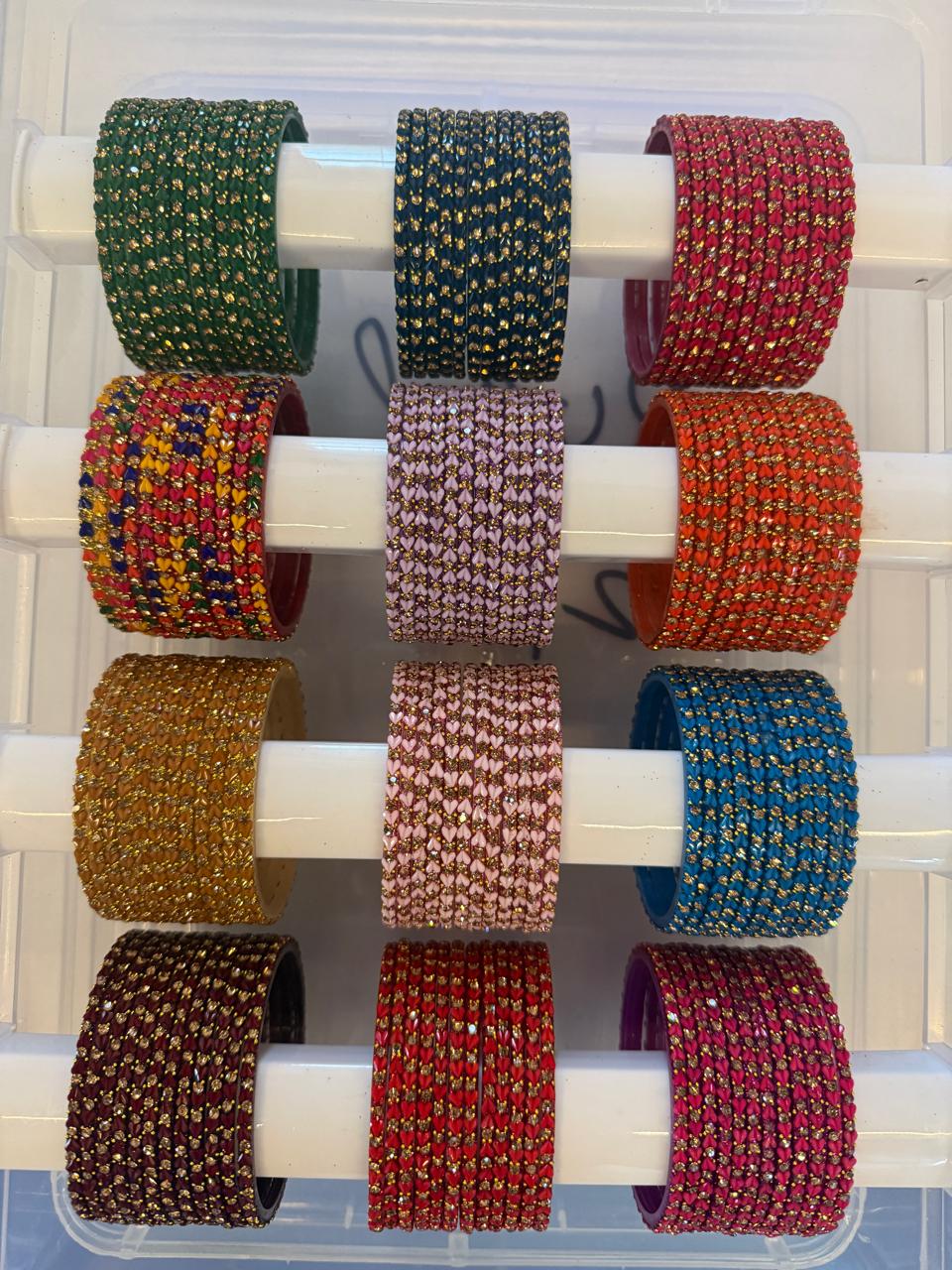 Heart Shape Glass Bangles Combo Set, 12 Colors Traditional Indian Bangles Set, Bridal Bangle Elegant Indian Traditional Chudi Set for Bridal & Festive Wear