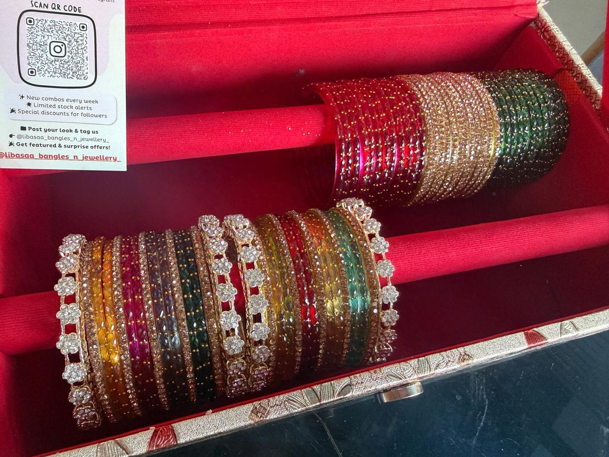 Indian New Glass Gold Stone Bangles with Raindrop Design Ad Kada Set Combo | Bridal Bangle Set | Traditional Indian Jewellery Bangles Set