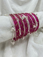 Glass Stone Bangles with Silver Kashmiri Ghunghroo | Bridal Traditional Indian Bangle Set for Women, Festive & Wedding Wear Jewelry