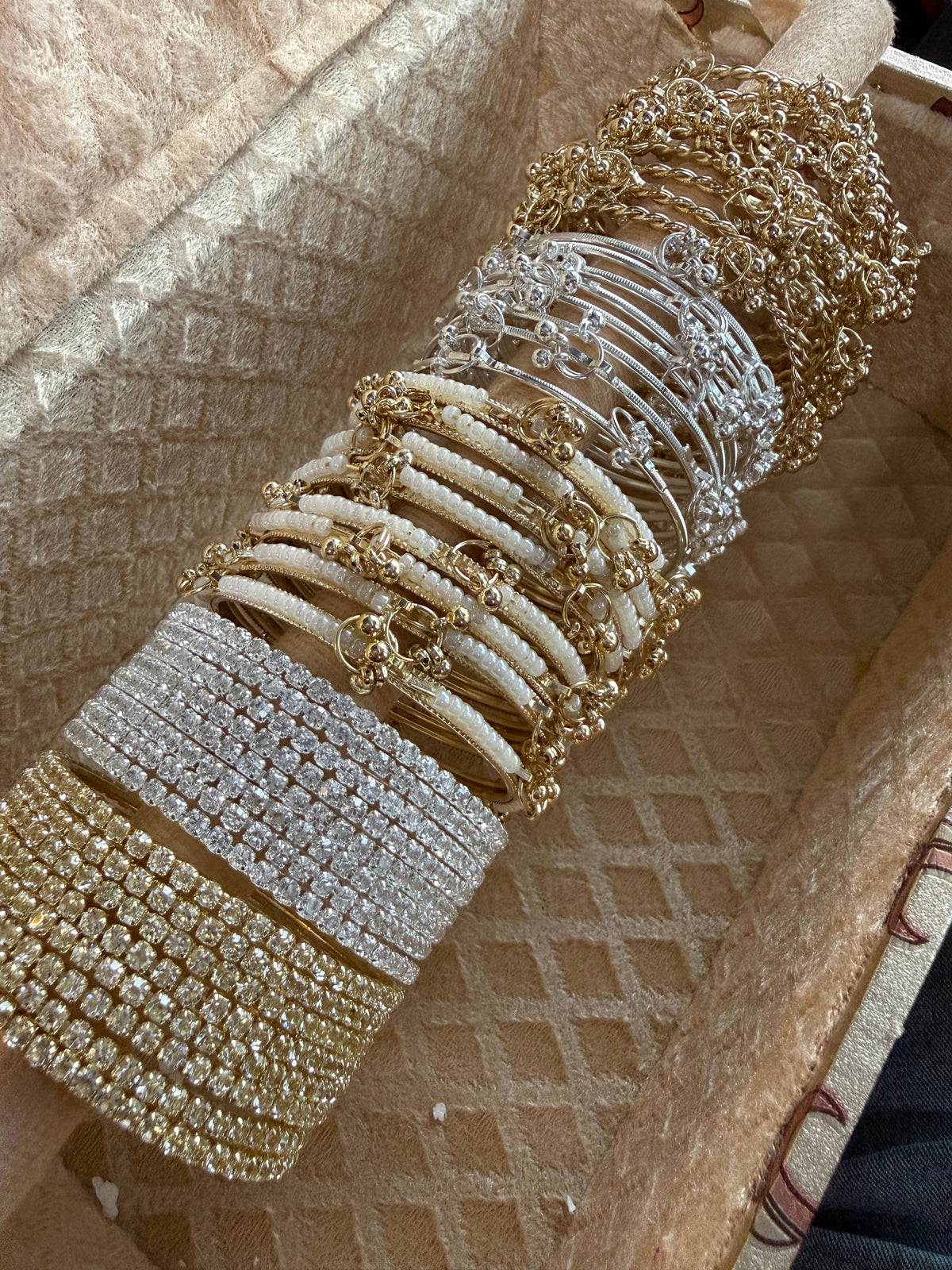 Kashmiri Love Combo Box Bangles Set | Moti Kad Bagles,Silver Golden Ghungroo Bangles, Kundan & Golden Shadow Bangles | Ad Silver Golden Metal Bangles | Bridal & Festive Jewellery Set
