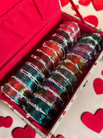 Jelly Glossy Glass Crystal Silver Kashmiri Ghunghroo Bangles Set for Women | Colorful Transparent Korean Style Bangles Combo | 12 Vibrant Colour 8 Bangles Per Packet Trendy Fashion Chudi Set