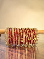 Raindrop Bangles Combo Set with 6 Golden Kashmiri Ghunghroo, 12 Golden Metal Bangles & 2 Golden Kada | Premium Indian Bridal Jewelry Set