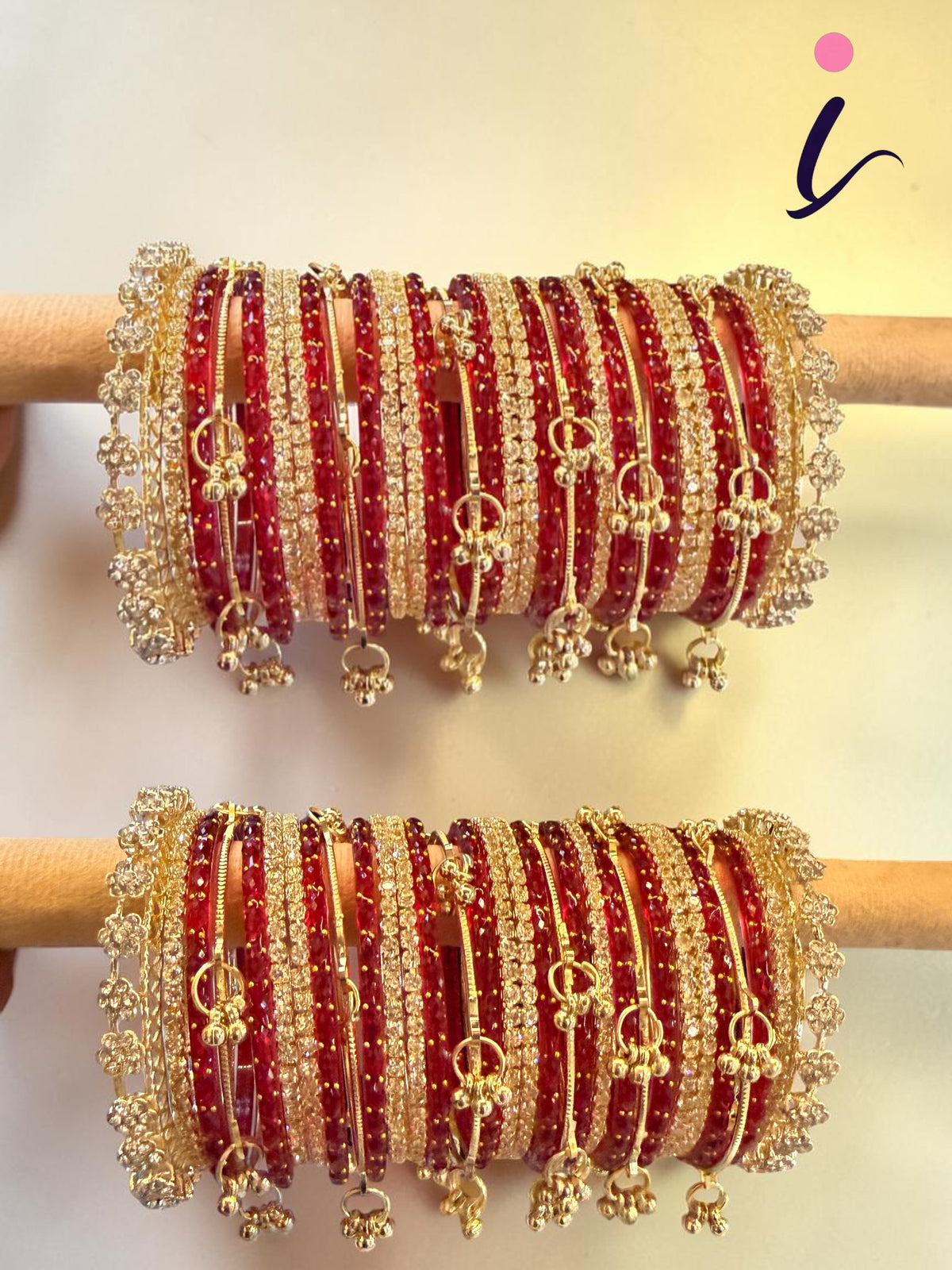 Raindrop Bangles Combo Set with 6 Golden Kashmiri Ghunghroo, 12 Golden Metal Bangles & 2 Golden Kada | Premium Indian Bridal Jewelry Set