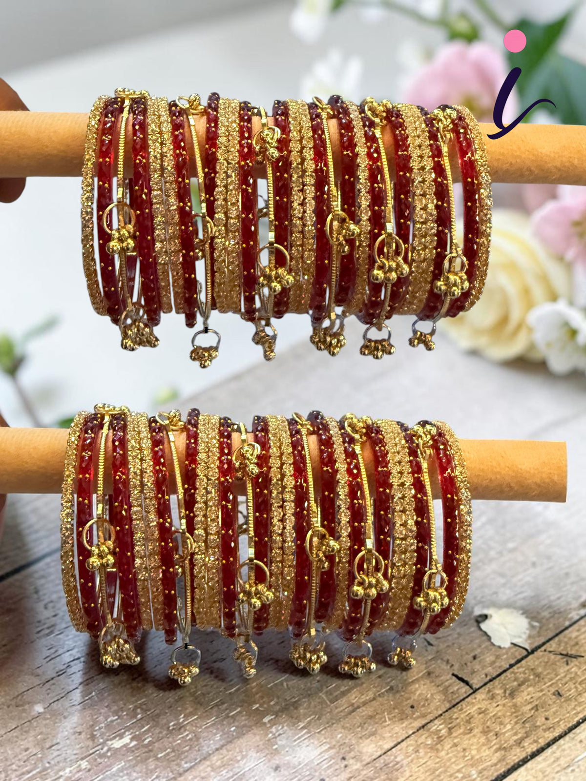 Raindrop Bridal Bangle Set for Women | Red & GoldKashmiri Ghunghroo with Stone Work | Premium Wedding Bangles Collection
