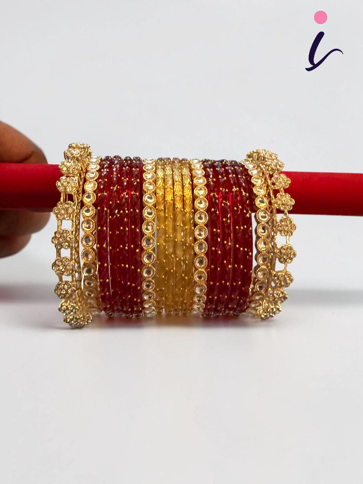 Luxury Raindrop Bridal Bangle Set | Red & Gold Glass Bangles Combo for Women | Jewelry Set