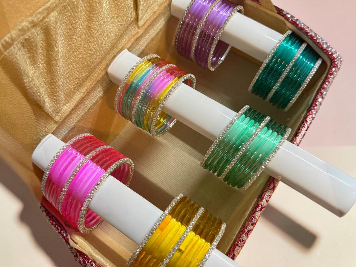 Silver Stone Jelly Glass Bangles Set –6 Vibrant Colours | 8 Bangles Per Packet | Trendy Fashion Chudi Set for Women & Girl