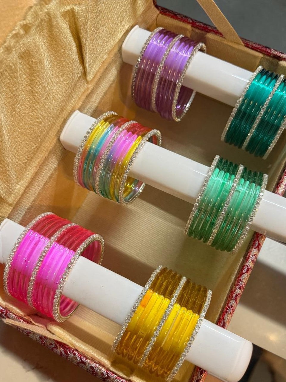 Silver Stone Jelly Glass Bangles Set –6 Vibrant Colours | 8 Bangles Per Packet | Trendy Fashion Chudi Set for Women & Girl