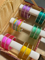 Silver Stone Jelly Glass Bangles Set –6 Vibrant Colours | 8 Bangles Per Packet | Trendy Fashion Chudi Set for Women & Girl