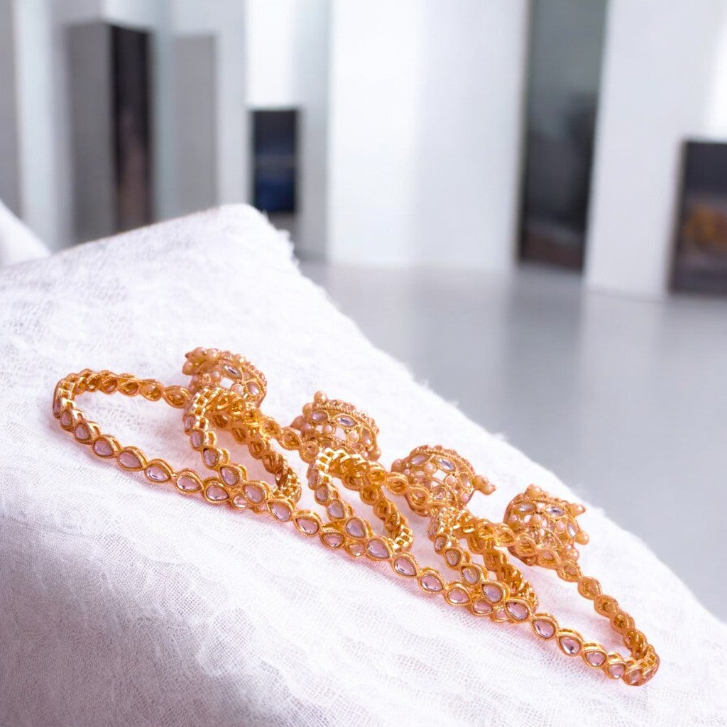 Gold Plated Pearl Beaded Latkan Bangle Set For Wedding