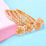Gold Plated Pearl Beaded Latkan Bangle Set For Wedding