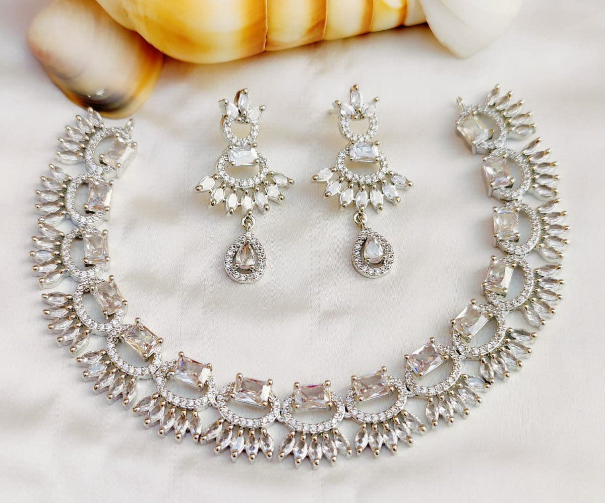 Luxury Emerald Green CZ Choker Necklace Set with Marquise Diamond Accents Bridal & Festive Wear