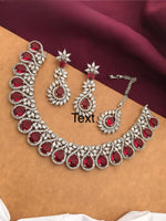 Silver-Plated Ruby Stone Necklace Set with Earrings & Maang Tikka | Indian Jewellery | Kundan Jewellery Indian Neckles Set