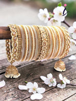 Rich Texture Pearl Indian Bangles Bracelet Set with Jhumki Borders | Traditional Bridal Pearl Kada Set for Women | Ethnic Wedding & Festive Jewellery
