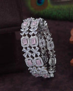 Indian Rose Gold Finish American Diamond CZ Bangles, CZ stone bangles, Indian wedding {Set Of 2} Emerald Octagon White Pear & CZ Round Stone - Libasaa