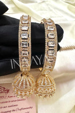 Golden Premium AD Stone Jhumki Drop Bangle Set, Indian Asian Bangles Churiya Bangle Set Kangan Bangles Pack Of 2. - Libasaa
