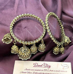 Antique Gold Reverse AD premium latkan jhumki bangle set , Jhumki bangles, kangans, Churiya Bangle Set, Gold Indian Bangles. Pack of 2 - Libasaa