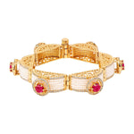 Kundan Bracelet, Pink Stones & White Pearls Beaded Chain Bracelet, Indian traditional bracelet, Bollywood Indian Jewelry | Gifts for Her - Libasaa