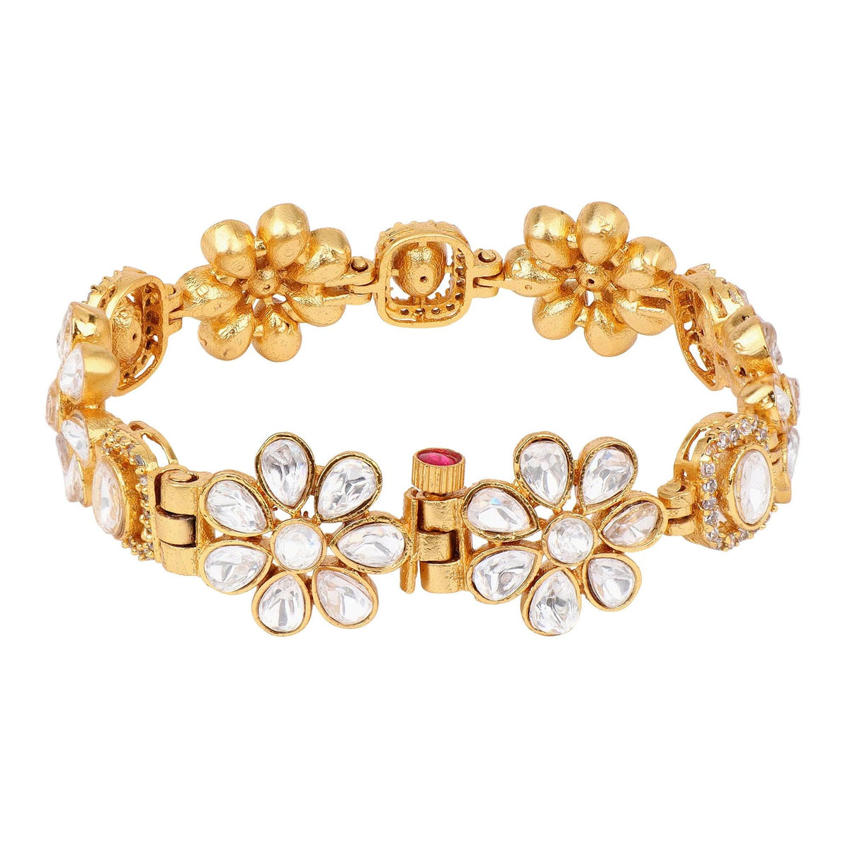 Flower Shape Kundan Bracelet, Stones & White Kundan Chain Bracelet, Indian traditional bracelet, Bollywood Indian Jewelry | Gifts for Her - Libasaa