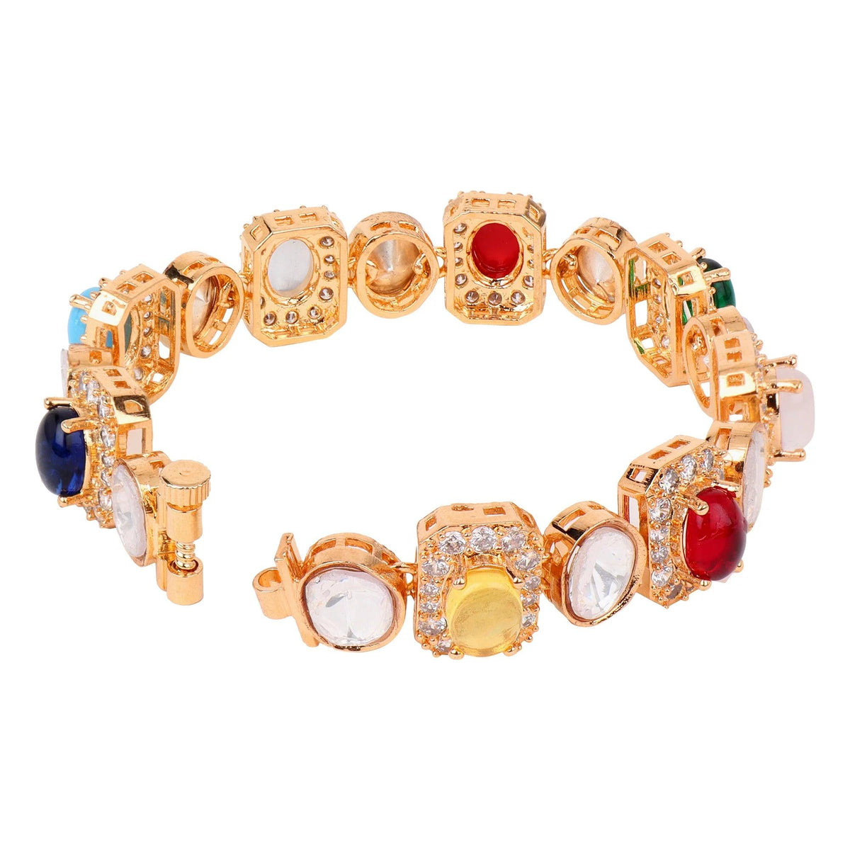 Multi Colored Stone Chain Bracelet, Kundan Chain Bracelet, Indian traditional bracelet, Bollywood Indian Jewelry | Gifts for Her - Libasaa