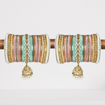 Pink & Mint Bridal Jhumki Bangles Set, Stones Pearl work, Wedding bangles, Indian Jewelry, Bridal Bangles Wedding Navratri Bollywood Bangles - Libasaa