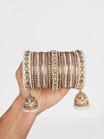 Pink Pearl Indian Bangles Bracelet Set with Jhumki Borders, Indian wedding bangle set, Indian Pakistani South Asian Bridal, Hand Jewellery - Libasaa