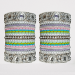 Bollywood Multicolor Silver Kundan Bangle Set - Libasaa