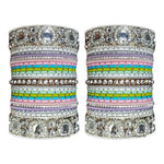 Bollywood Multicolor Silver Kundan Bangle Set - Libasaa