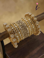Gold Ranisa Bangle Set with Kundan pearl kada, Bridal bangles, Bridal Choora Set Wedding Eid Karwachauth Navratri Bollywood Choora