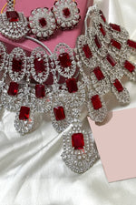 Trending American diamond bridal choker set with earrings and tikka