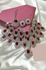 Trending American diamond bridal choker set with earrings and tikka