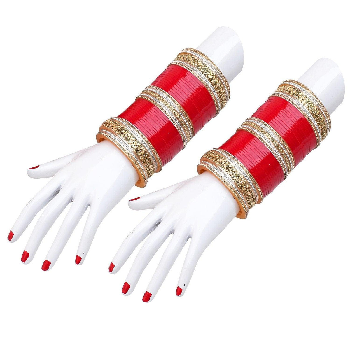 Red Bridal Dulhan Golden & White Stone Chura Designer Fashion Choora Punjabi Chuda Set