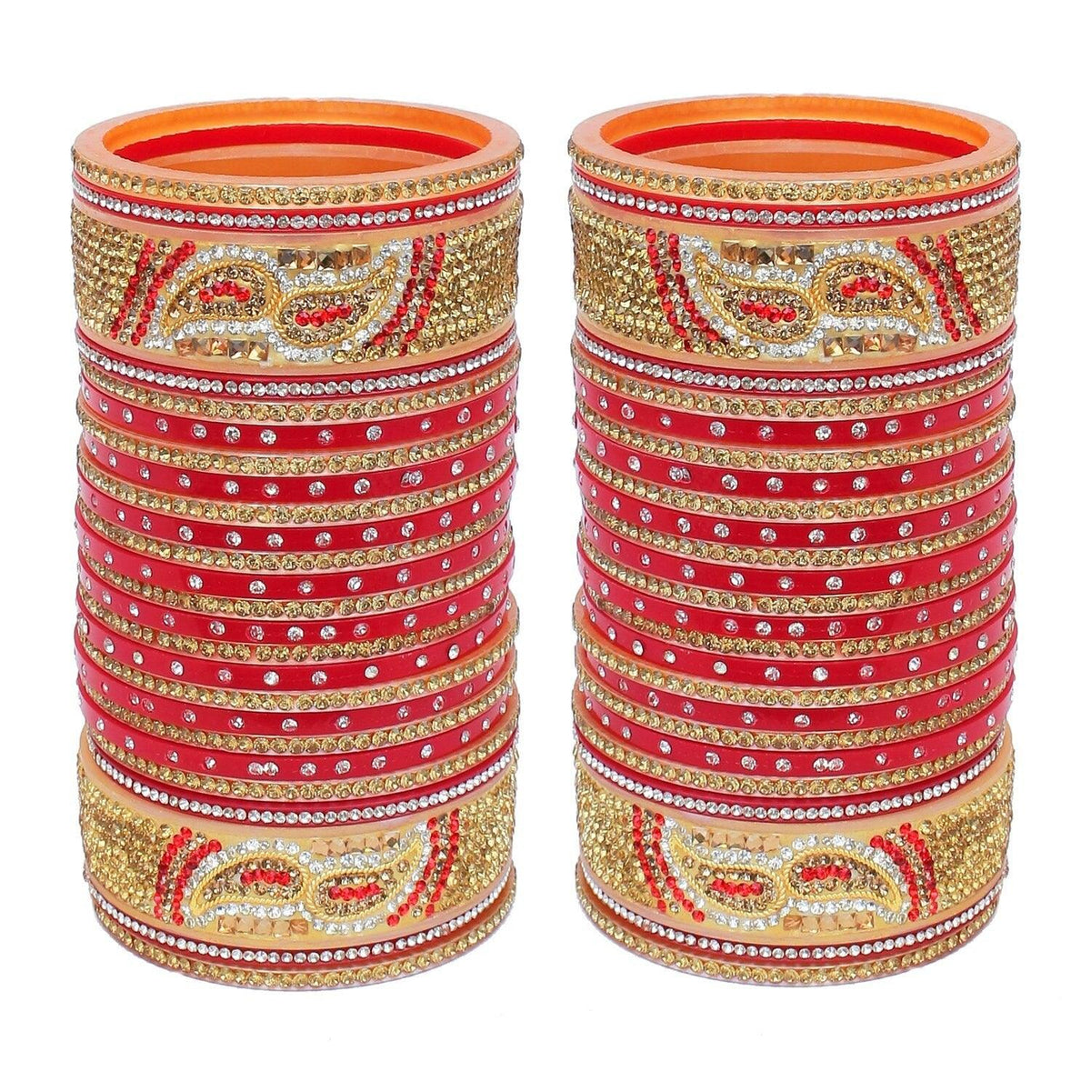 Designer Golden White & Red Stone Chuda Bridal Dulhan Choora Fashion Chura Set