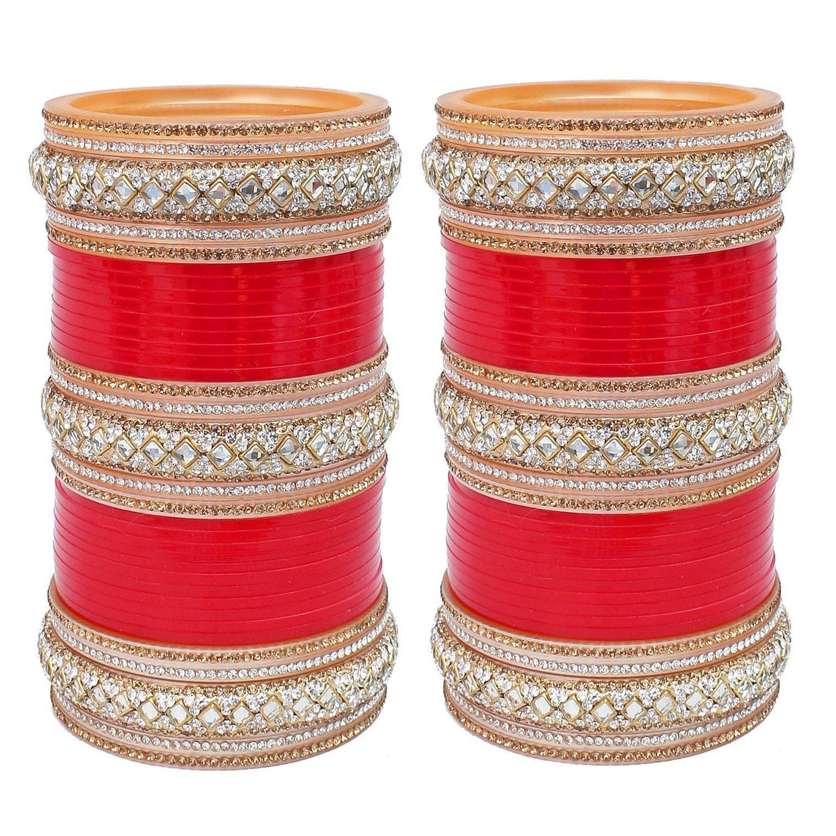Red Designer White Kundan & Golden Stone Bridal Dulhan Chuda Fashion Punjabi Choora Chura Set