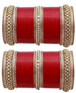 Red Silver and Golden Kundan Chooda.Designer Chura Bridal Dulhan Punjabi Choora Fashion Jewellery Chuda Set