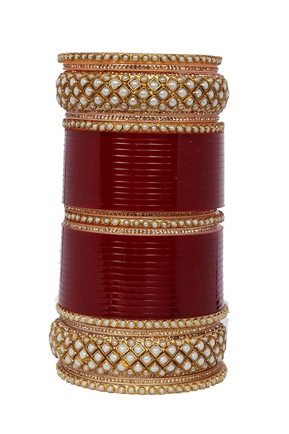 Golden Maroon Designer Chura Bridal Punjabi Choora Fashion Jewellery Chuda Set