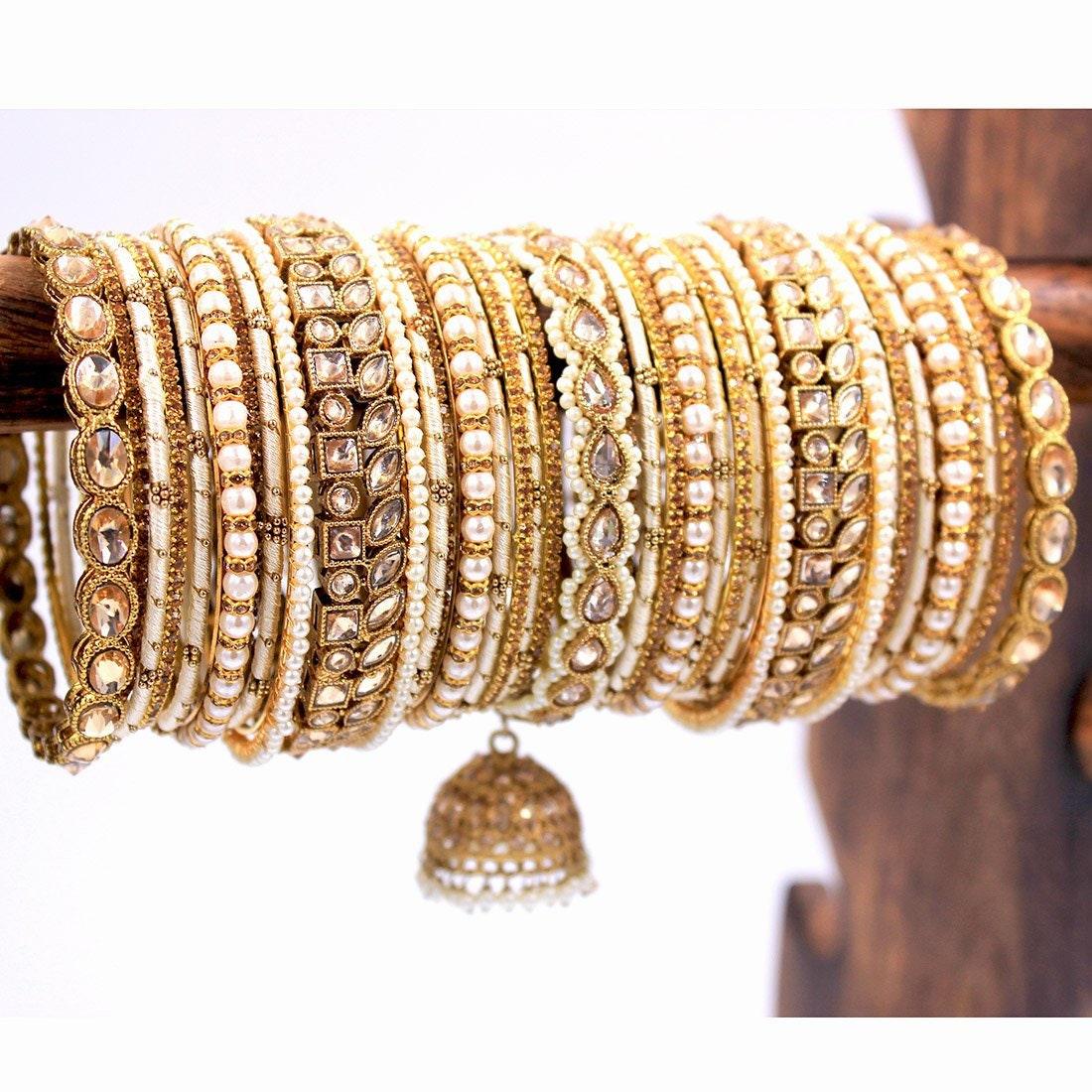 Handmade Indian Bangle with Pearl Stone work Wedding Bangle Set, Traditional Indian jewelry gift, Bridal bangles, Wedding Jewelry