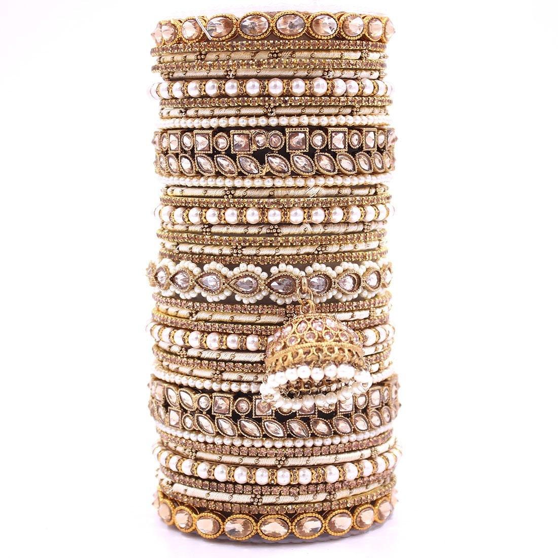 Handmade Indian Bangle with Pearl Stone work Wedding Bangle Set, Traditional Indian jewelry gift, Bridal bangles, Wedding Jewelry