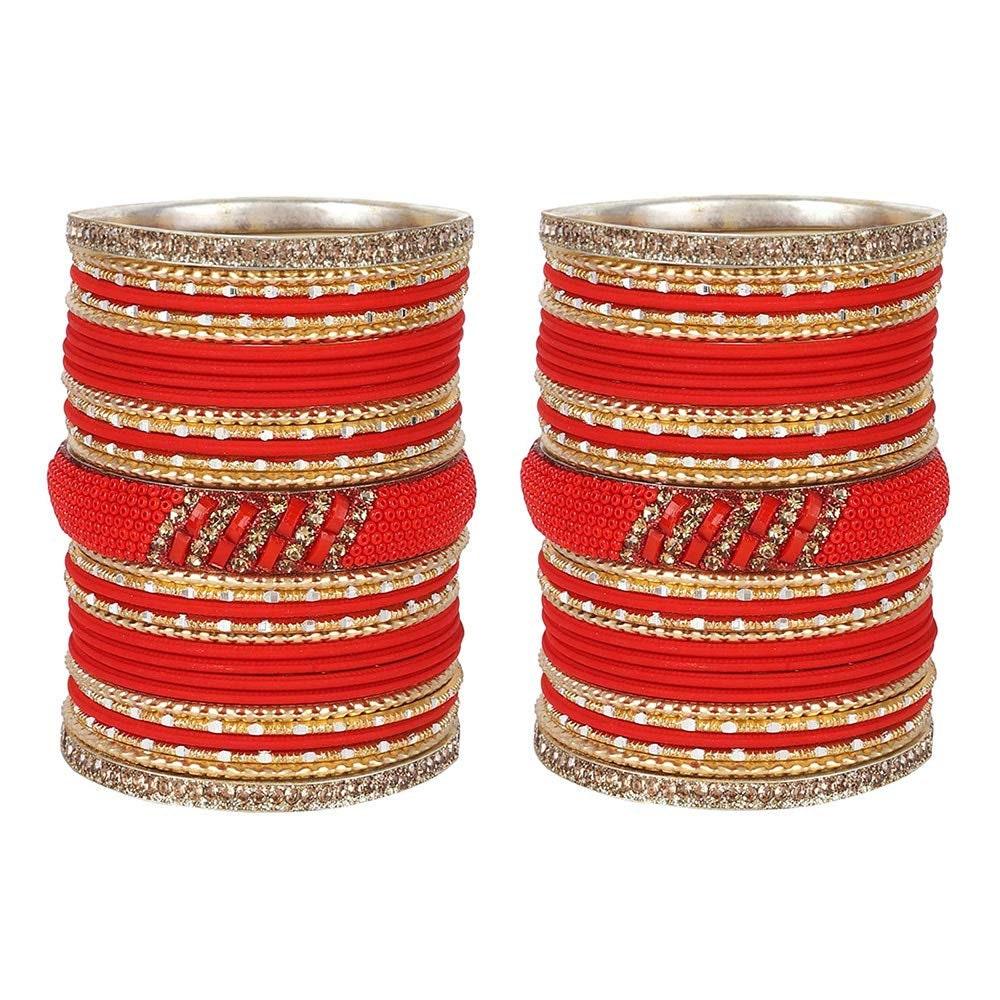 Indian Bangles / Indian Bangle Set / Bridal Bangles / Indian Jewelry / Traditional Brass Metal Crystal Bangle Set For Women & Girls
