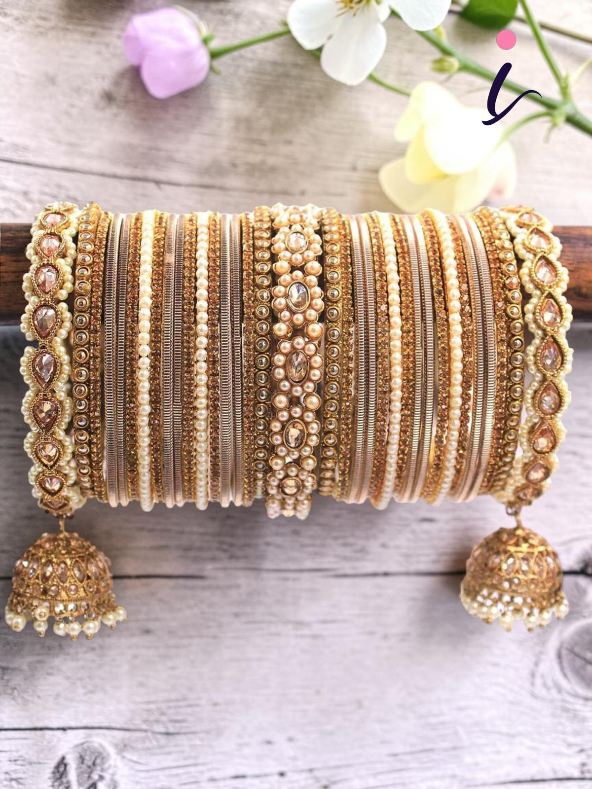 Rich Texture Pearl Indian Bangles Bracelet Set with Jhumki Borders | Traditional Bridal Pearl Kada Set for Women | Ethnic Wedding & Festive Jewellery