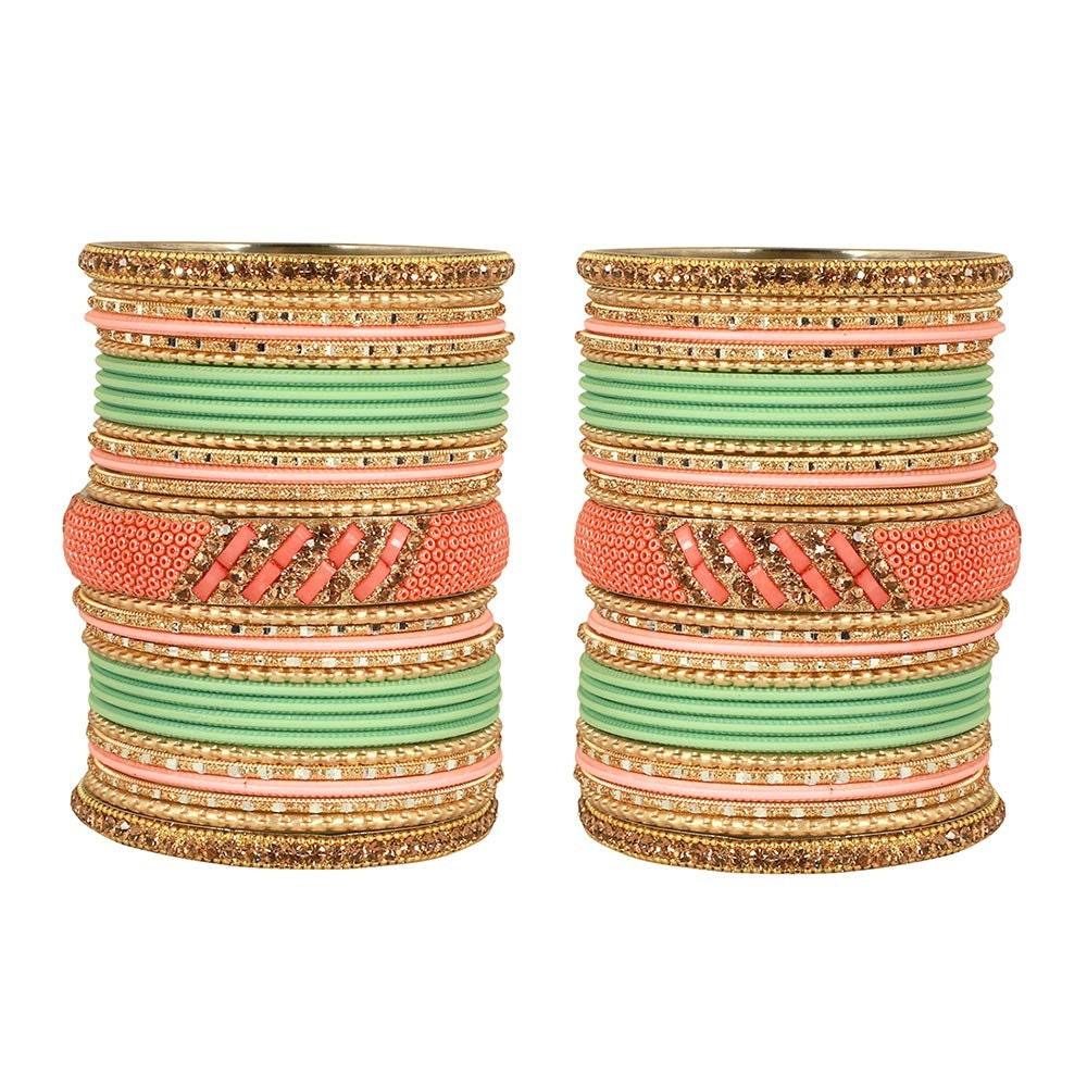Indian Bangles / Indian Bangle Set / Bridal Bangles / Indian Jewelry / Traditional Brass Metal Crystal Bangle Set For Women & Girls