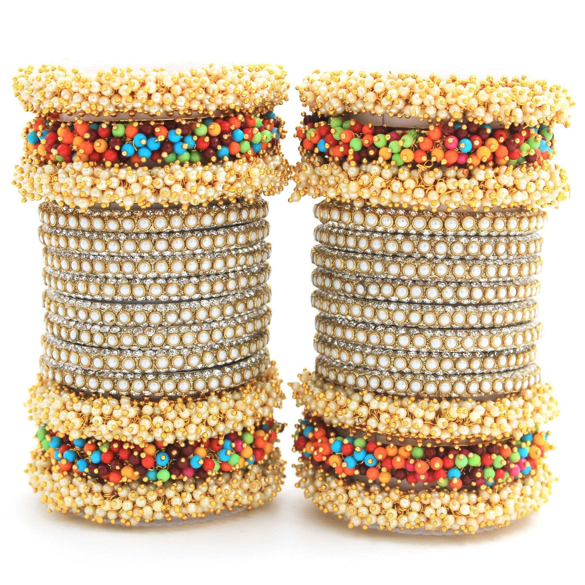 Indian bangle set , Bridal bangles, Metal bangles, Traditional wedding jewelry, Pearls and Stones Bridal Bangle Set for Women