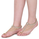 Antique Traditional Kundan Pearls Stone Gold Plated Payal Pajeb Payjeb Painjan Ghungroo Anklet Bracelet Pattilu for Women & Girls