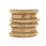 Indian bangle set , Bridal bangles, 16 Golden Metal Bangle Set, Brass Metal and Stone Bridal Bangle Set for Women