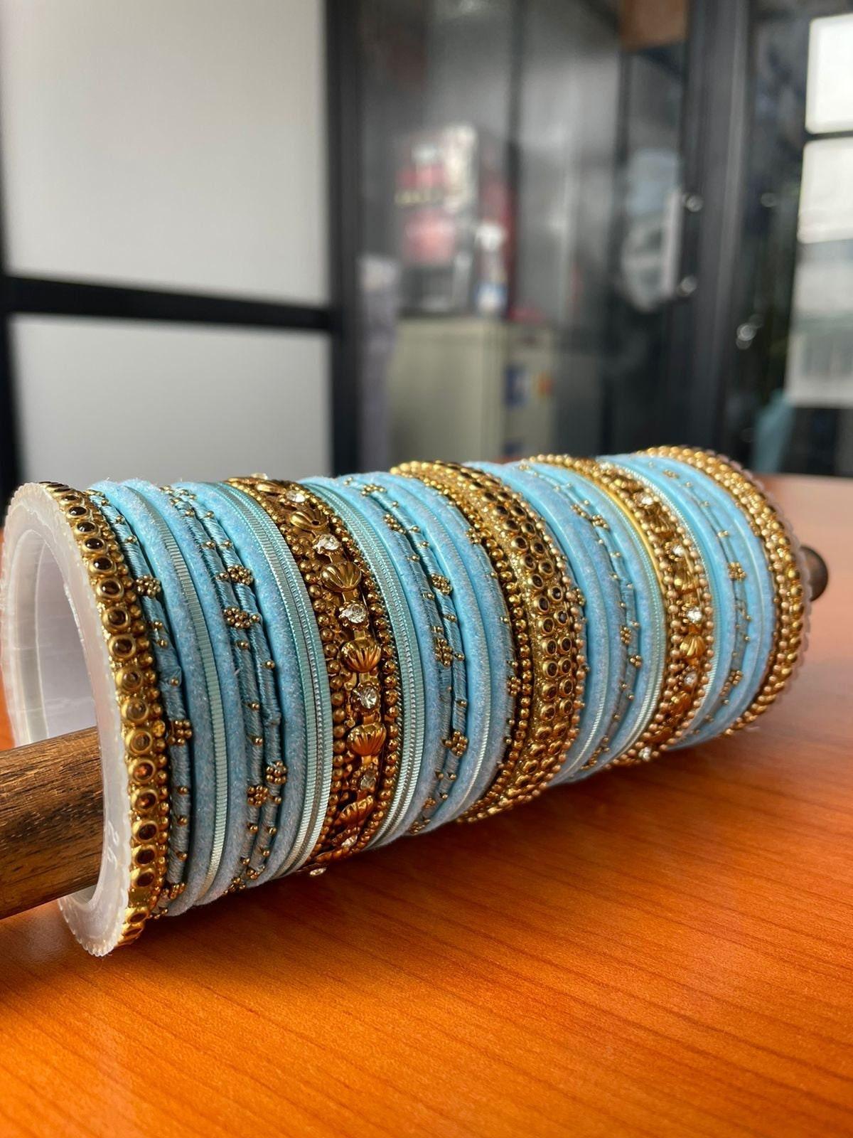 Blue Color Indian Bangle Set, Bridal Bangles, Thread Bangles, Traditional Bracelet, Bridal Bangle Wedding Eid Navratri Bollywood Bangles