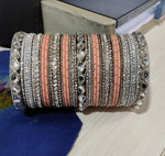 Matte finish Bangle Set with Metal kadas and Stones work, Wedding bangles, Indian Jewelry, Bridal Bangles Wedding Navratri Bollywood Bangles