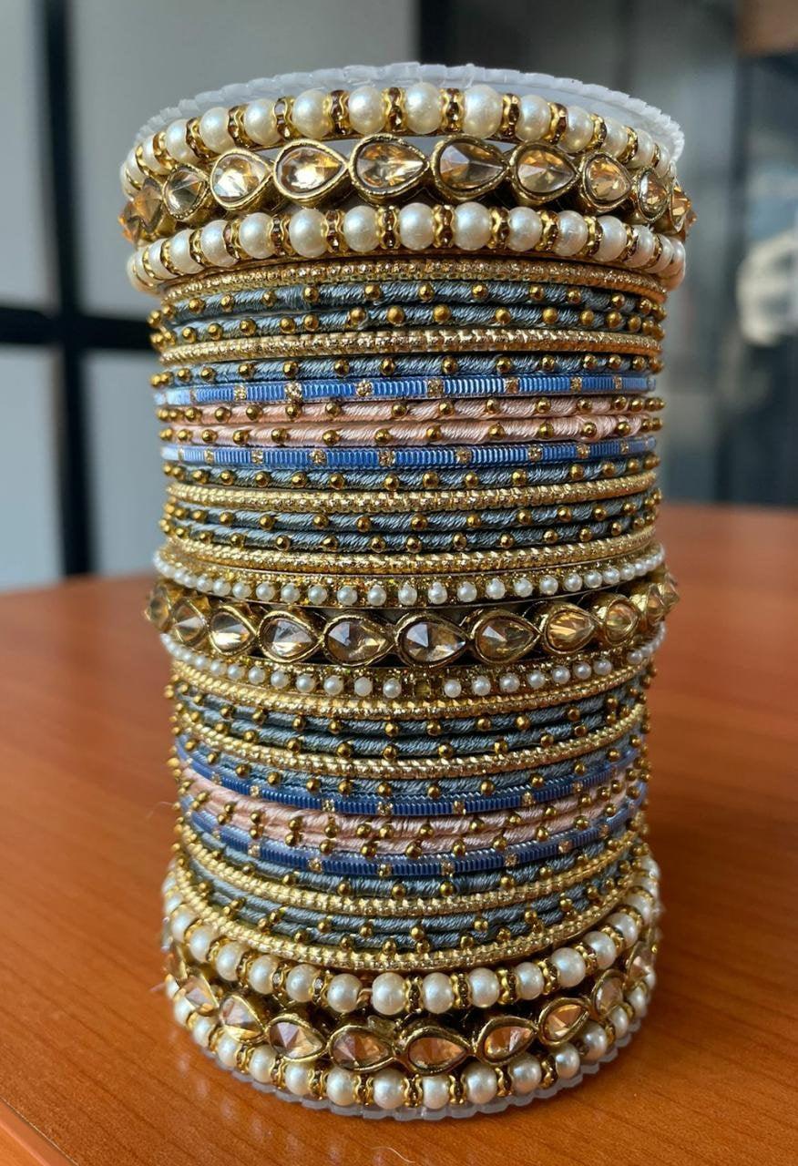 Indian Wedding Bangle Set with Stones & Pearl work, Wedding bangles, Indian Jewelry, Bridal Bangles Wedding Navratri Bollywood Bangles